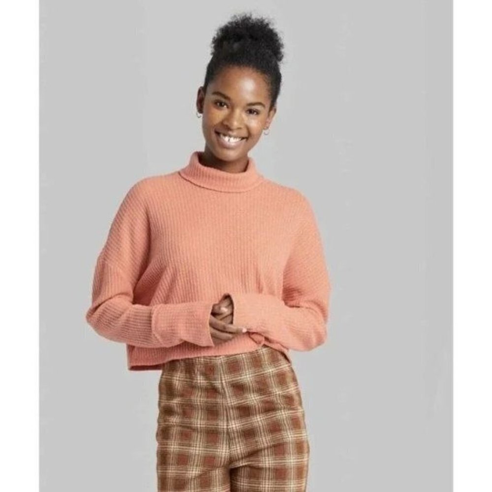 Wild Fable Womens Peach Orange Cropped Turtleneck Sweater XL Soft Cozy